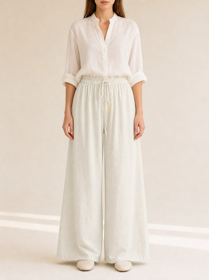 High-Waisted Wide-Leg Drawstring Pants