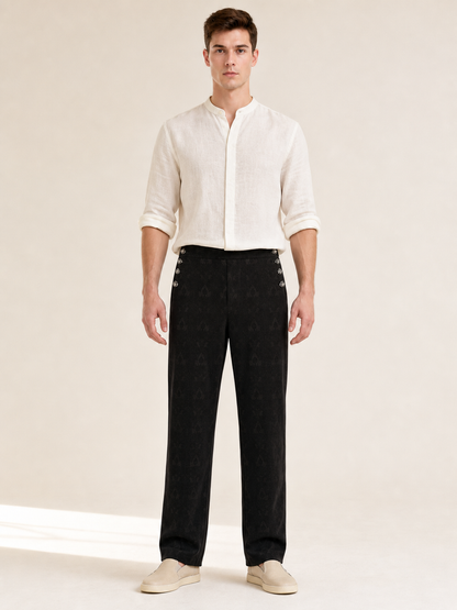 Straight-Cut Pants with Jacquard Pattern