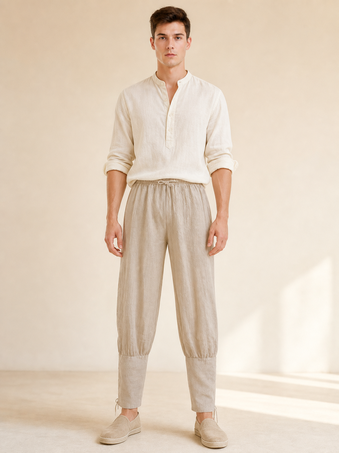 Men's loose-fit vampire pants with an elastic waistband