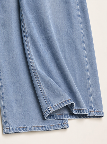 Light Blue Wide-Leg Pants with Drawstring and Pockets
