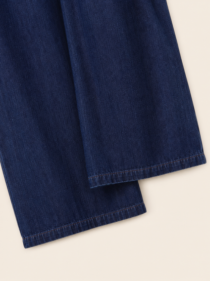 Wide-leg dark navy pants with drawstring