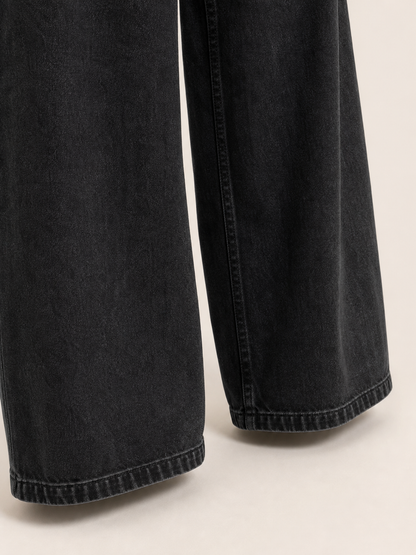 Wide Black Drawstring Pants with Pockets