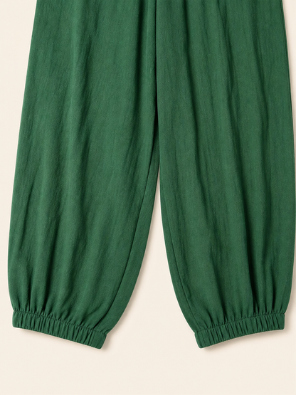 Loose-fit cropped shorts with drawstring, dark green
