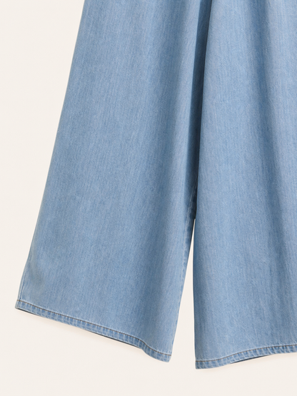 Light Blue Wide-Leg Jeans with Drawstring