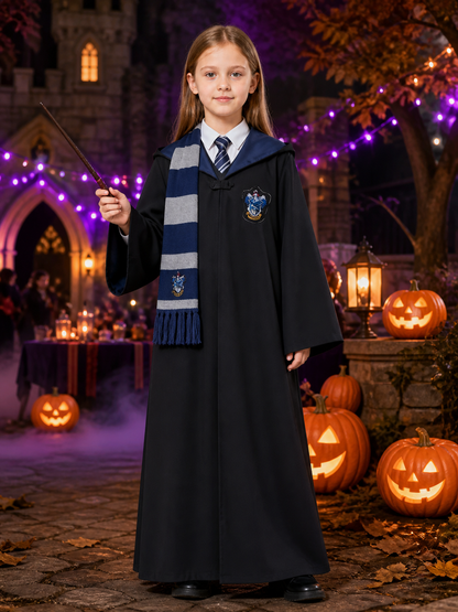 Academy Wizard Robe Costume Set, Hooded Long Robe With Tie And Scarf Costumes detail 2