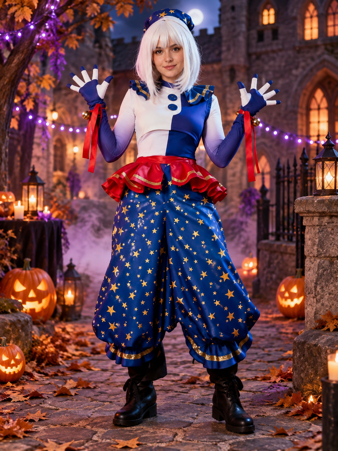 Carnival Clown Costume with Gold Stars and Bells