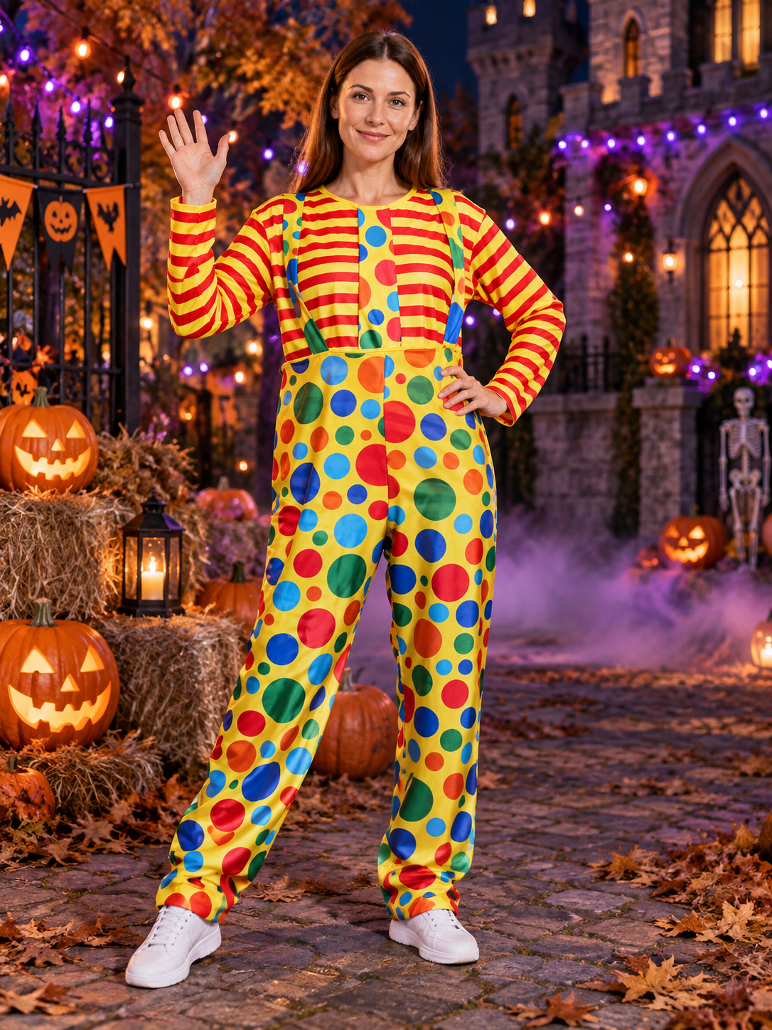 Adult Clown Costume with Suspenders
