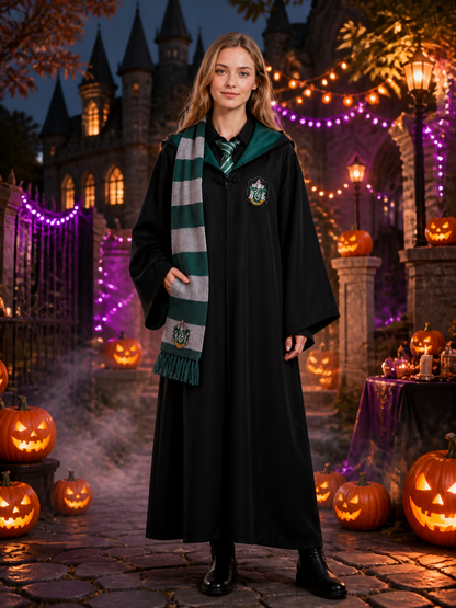 Snake House Wizard Costume Set, Hooded Robe With Striped Tie And Scarf Costumes detail 2