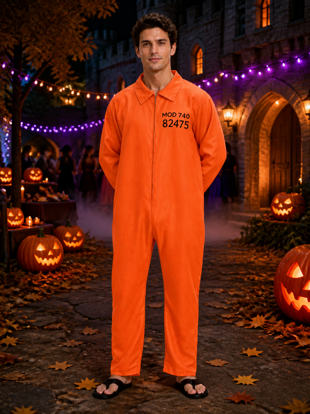 Halloween Prisoner Jumpsuit Costume, Orange with Black Number Costumes detail 2