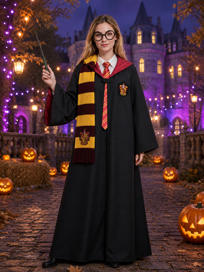 Children's Gryffindor-Style Wizard Costume Set, Hooded Robe With Tie, Scarf Costumes detail 2