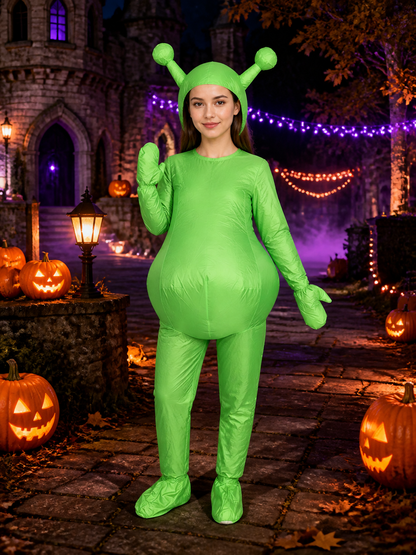 Adult Green Alien Costume Bodysuit with Antennae and Blue Eyes Costumes detail 2