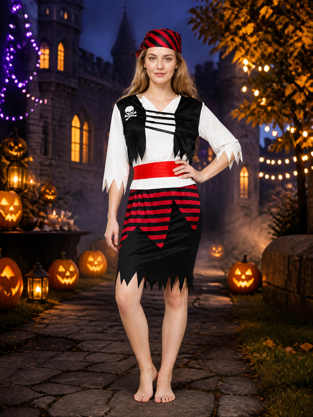Women's Pirate Costume with Vest and Skirt for Halloween Costumes detail 2