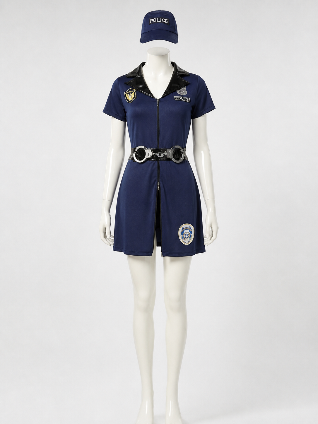 Women's Police Officer Costume Set, Short-Sleeve Jumpsuit With Hat, Belt And Costume Headwear detail 2
