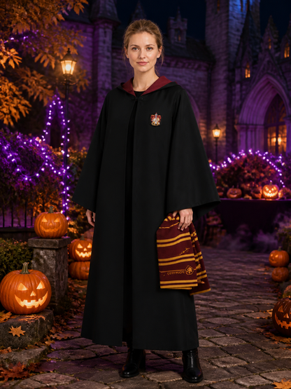 Kids' Hooded Wizard Robe Costume Set With Striped Scarf, Halloween Cosplay Costumes detail 2