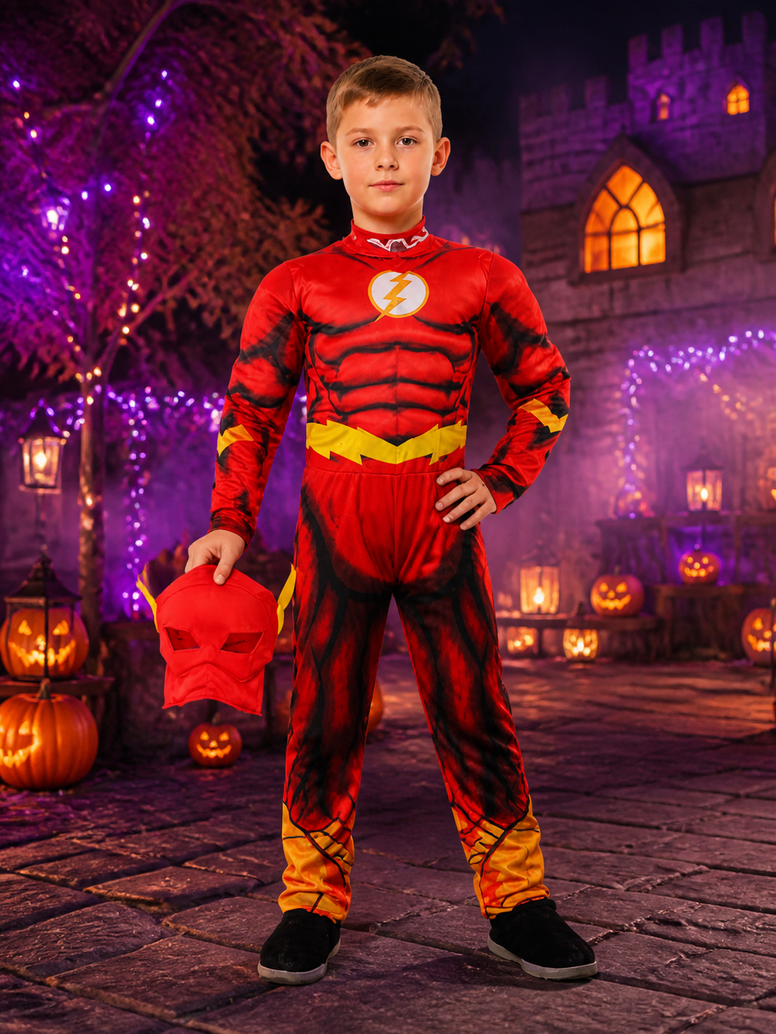 Children's Iron Man Character Bodysuit Costume With Mask, Red Yellow And Black Costume Masks detail 2