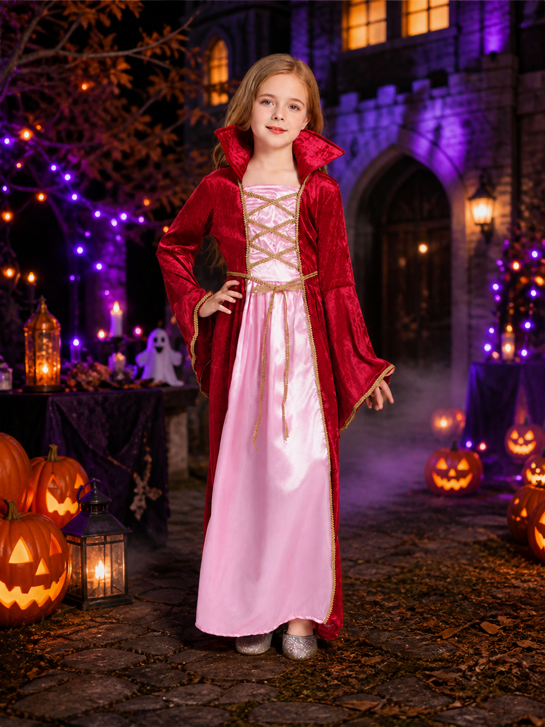 Vintage Royal Court Dress and Cape Set, Gold Trimmed Princess Halloween Costume Costume Dresses detail 2