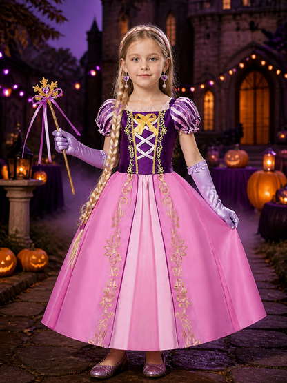 Girls' Rapunzel-Style Princess Costume Dress Set With Wig, Earrings, Gloves And Costume Dresses detail 2
