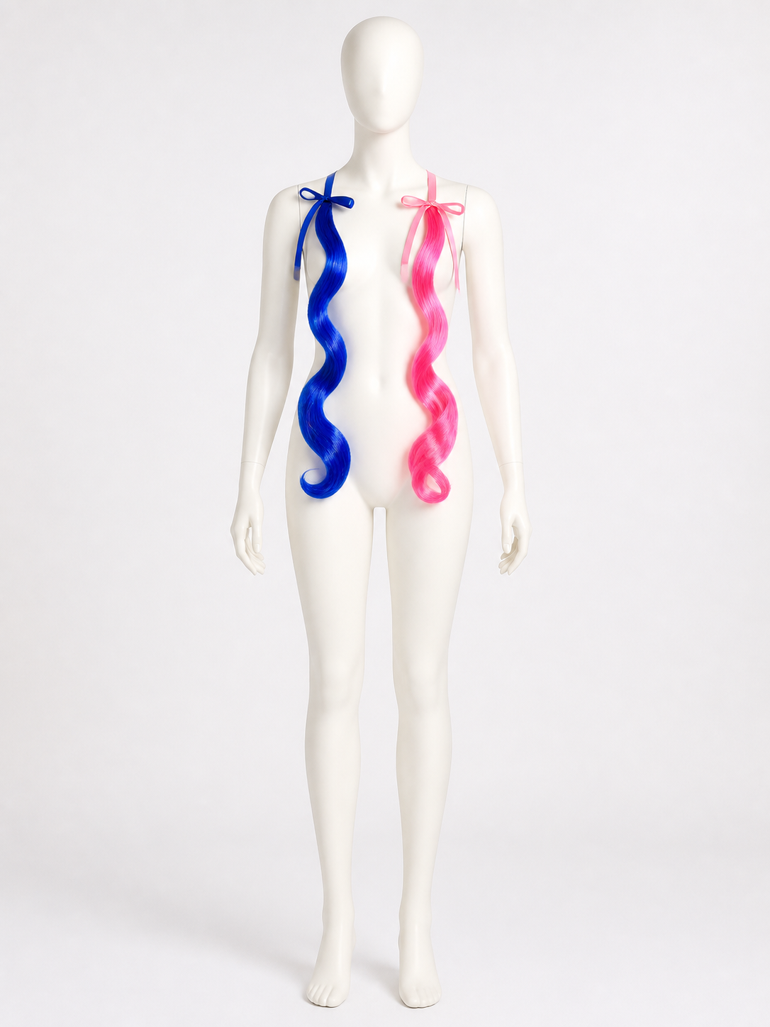 Harley Quinn Hair Extensions, Pink and Blue Wavy Weft with Ribbon and Clip product detail 2
