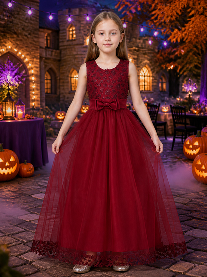 Red Princess Formal Dress, Sleeveless Lace Bodice, Layered Tulle Skirt Costume Dresses detail 2