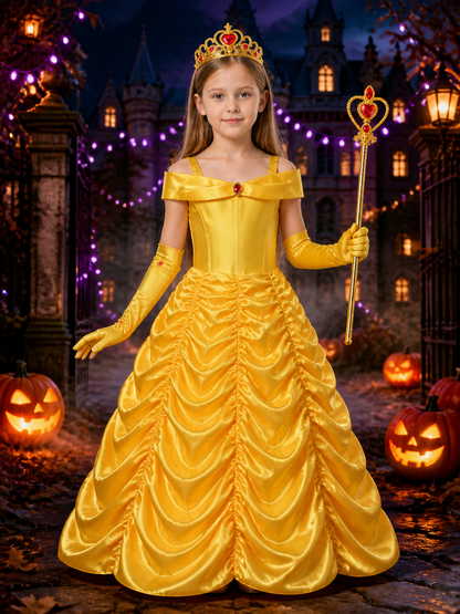 Kids Belle Princess Costume Dress Set with Crown, Gloves and Heart Wand Costume Dresses detail 2