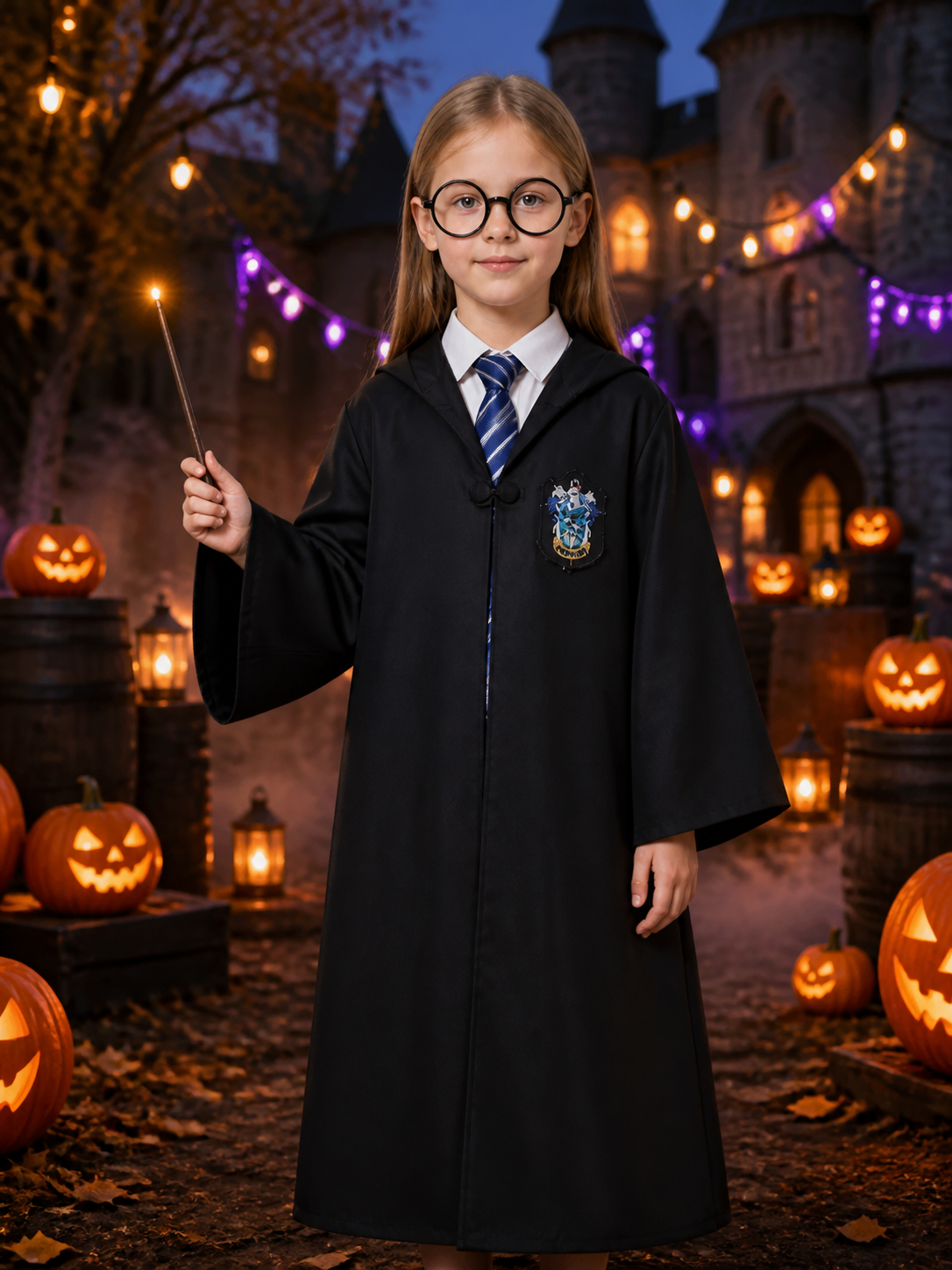 Ravenclaw Cosplay Robe with Hood and Tie Costumes detail 2