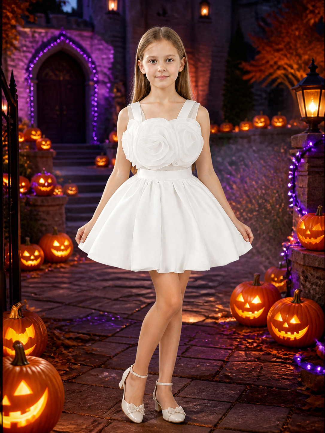 Girls' Flower Princess Dress Costume Set, 3D Petal Bodice and Tulle Skirt Costume Dresses detail 2