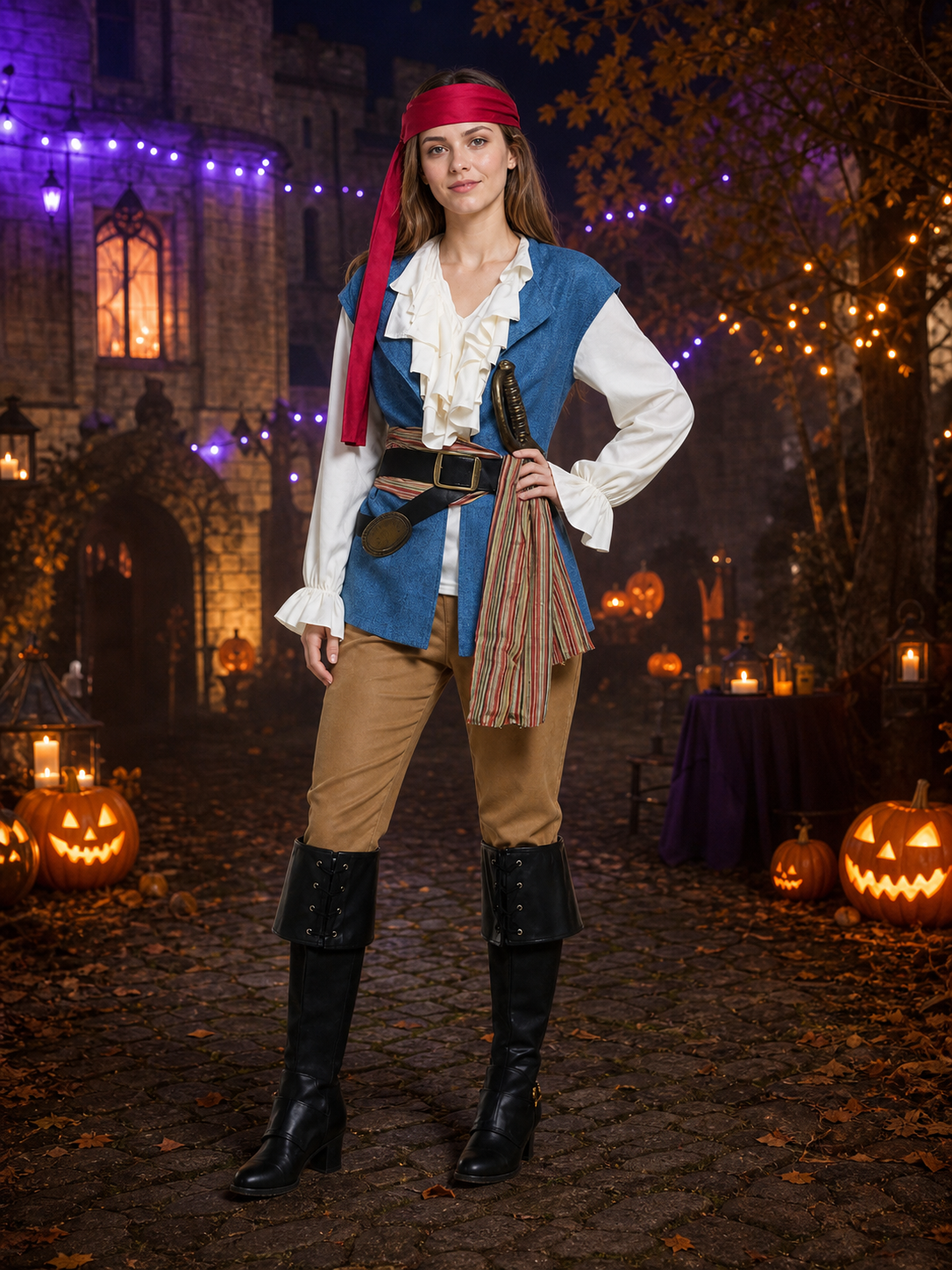 Women's Pirate Costume Vest Bandana Halloween Costumes detail 2
