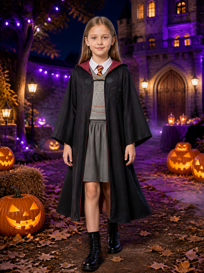 Children's Wizard Costume Set, Hooded Robe, Vest And Pleated Skirt Costumes detail 2