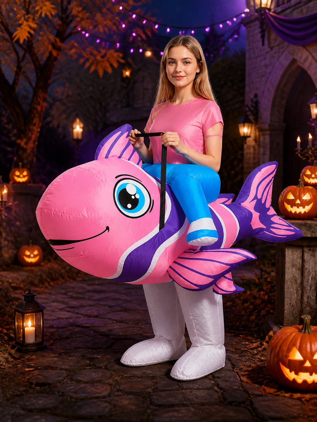 Inflatable Shark Costume With Cartoon Eyes And Fins For Halloween Party Costumes detail 2