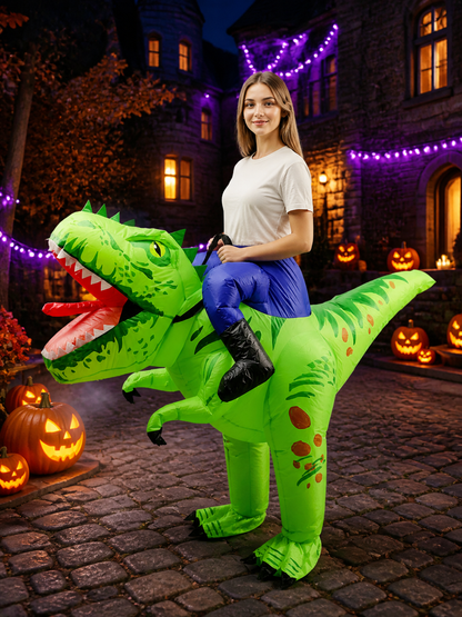 Adult Inflatable Dinosaur Costume, Green Full-Body Outfit With Spikes And Long Costumes detail 2