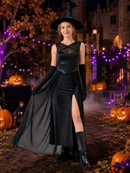 Witch Costume with Chiffon Skirt and Hat Costume Headwear detail 2