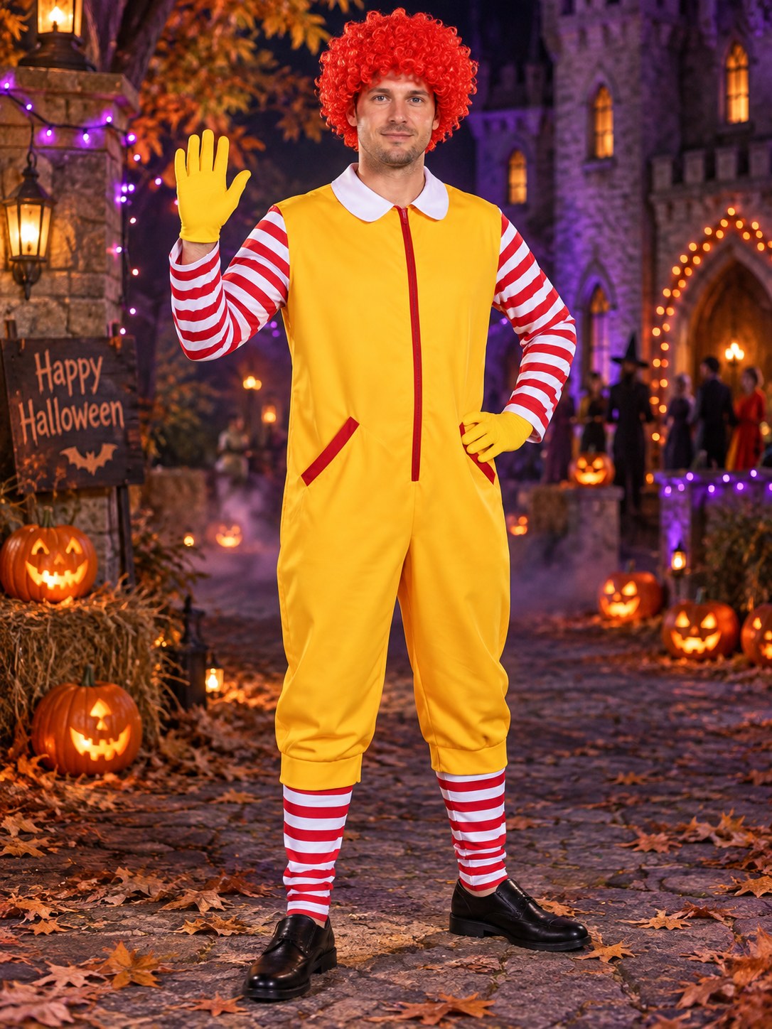 Clown Costume: Yellow Jumpsuit, Wig