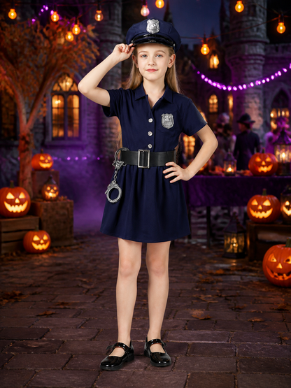 Halloween Police Costume Set with Hat, Belt, Handcuffs and Badge Details Costume Headwear detail 2