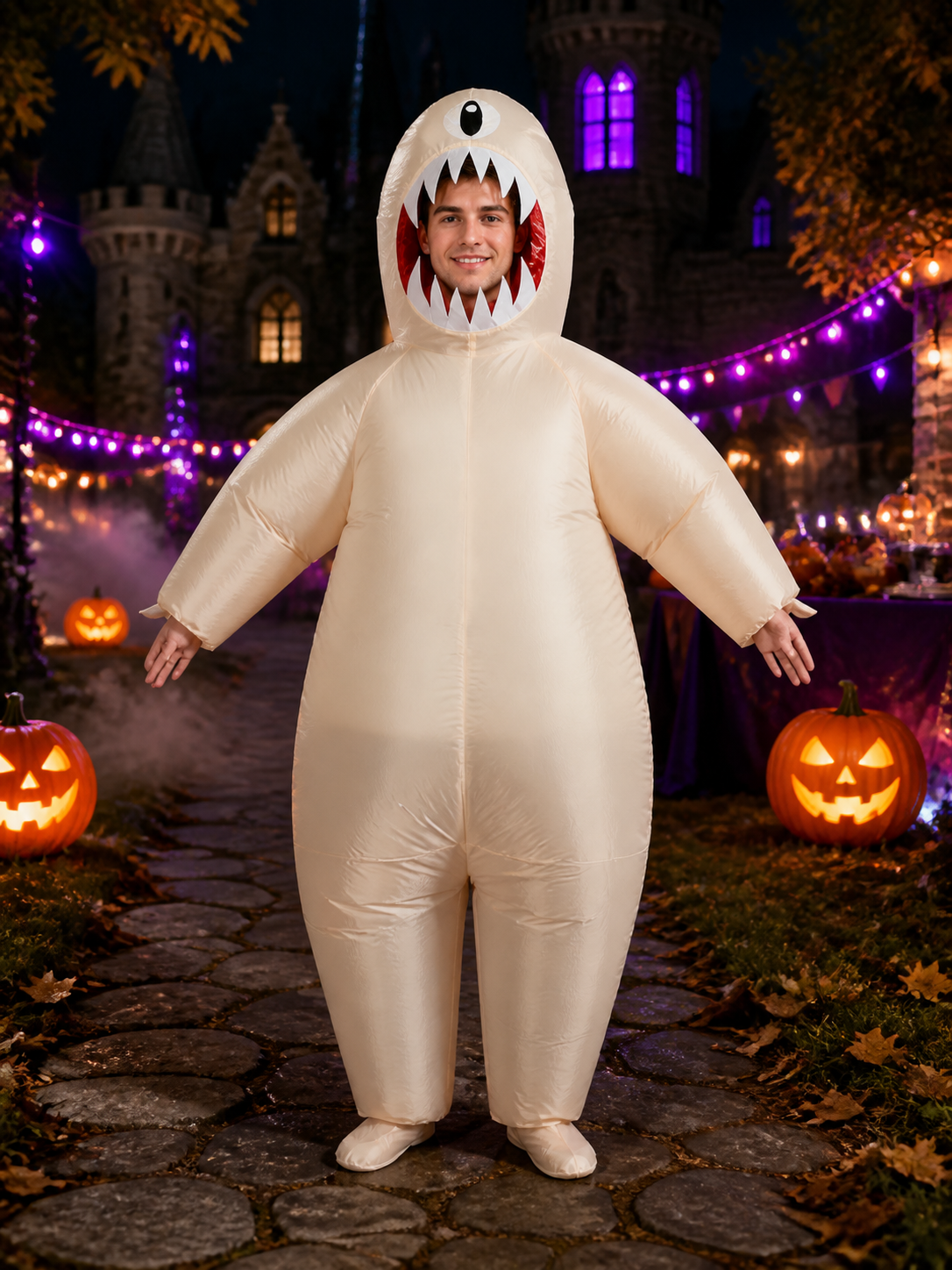 Unisex White Shark Mouth Animal Onesie Costume for Halloween Party Costumes detail 2