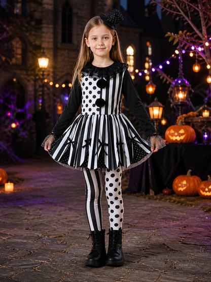 Kids Clown Costume Set, Polka Dot Stripe Dress With Hat Costume Dresses detail 2