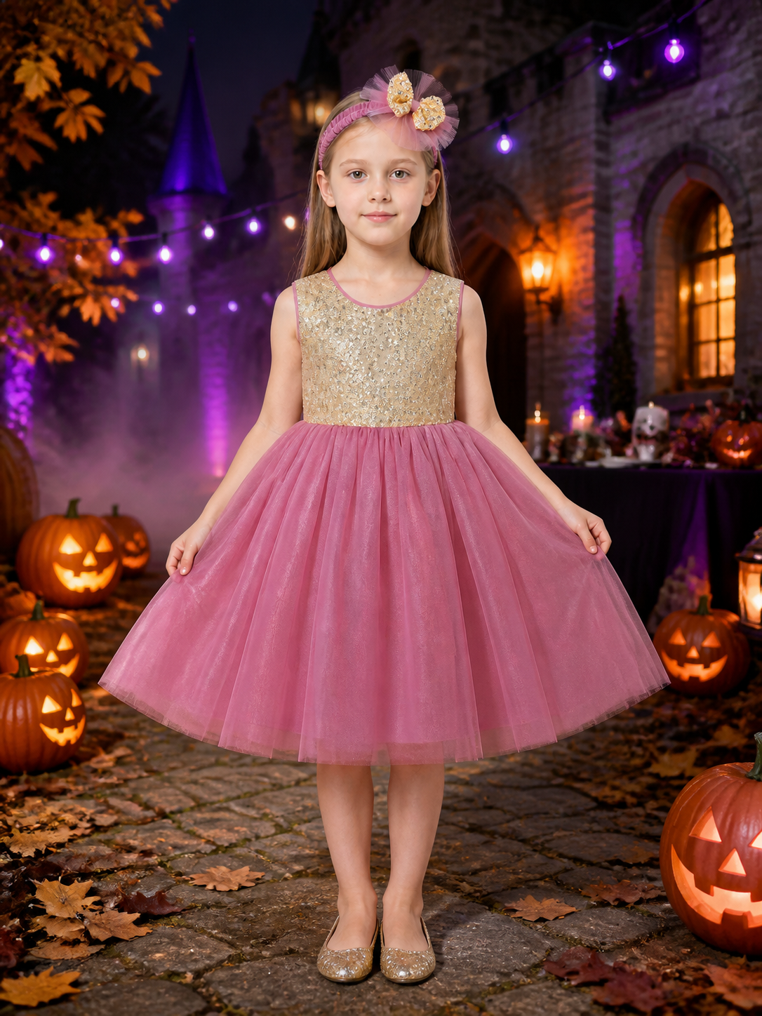 Girls' Sequin Princess Tulle Flower Girl Dress, Sleeveless A-Line Full Skirt Costume Dresses detail 2