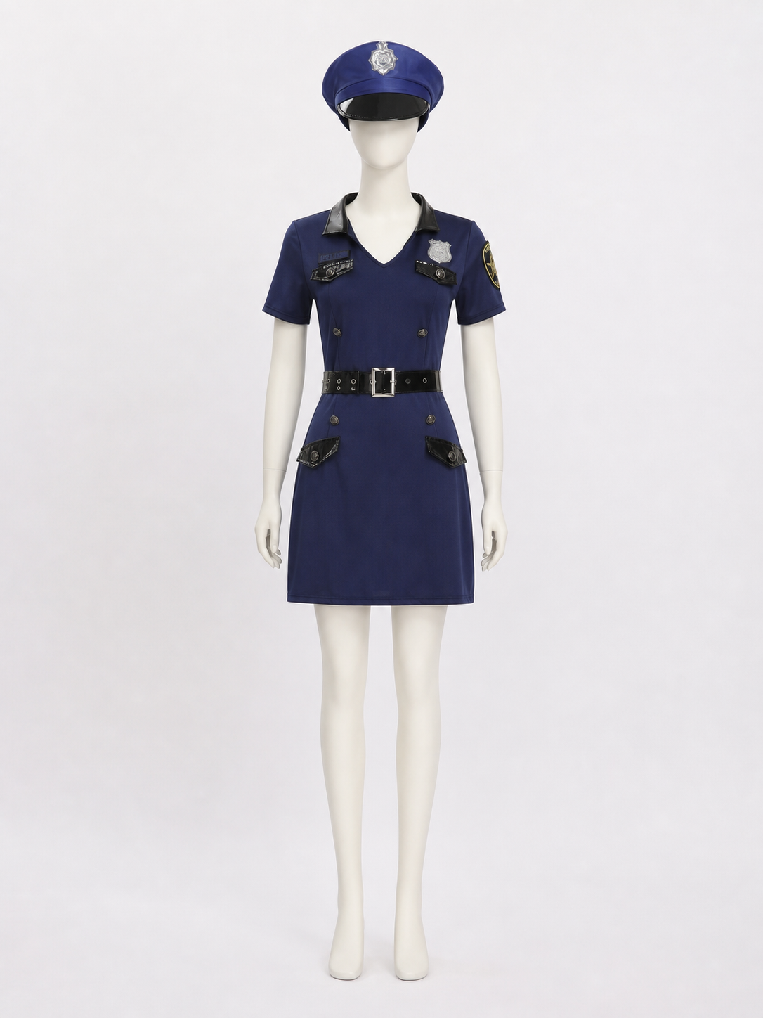 Women's Police Costume Dress Set With Hat And Belt, Short Sleeve Halloween Costume Dresses detail 2