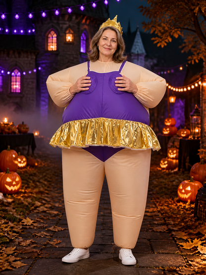 Women's Purple Gold Princess Costume Dress with Crown, Long Sleeve Ball Gown Costume Dresses detail 2