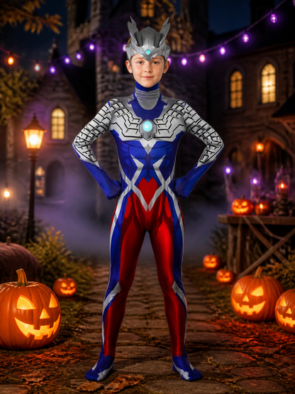 Silver Blue Red Superhero Bodysuit Costume With Helmet, Light-Up Details Costumes detail 2