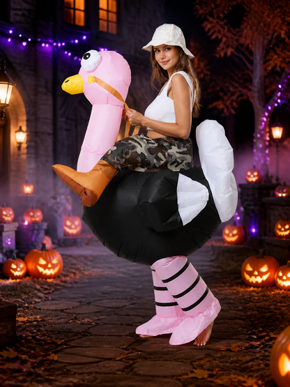 Inflatable Ostrich Costume Bodysuit with Pink Neck, Funny Halloween Outfit
