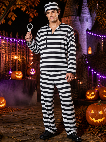 Striped Prisoner Jumpsuit Costume for Halloween Cosplay Costumes detail 2