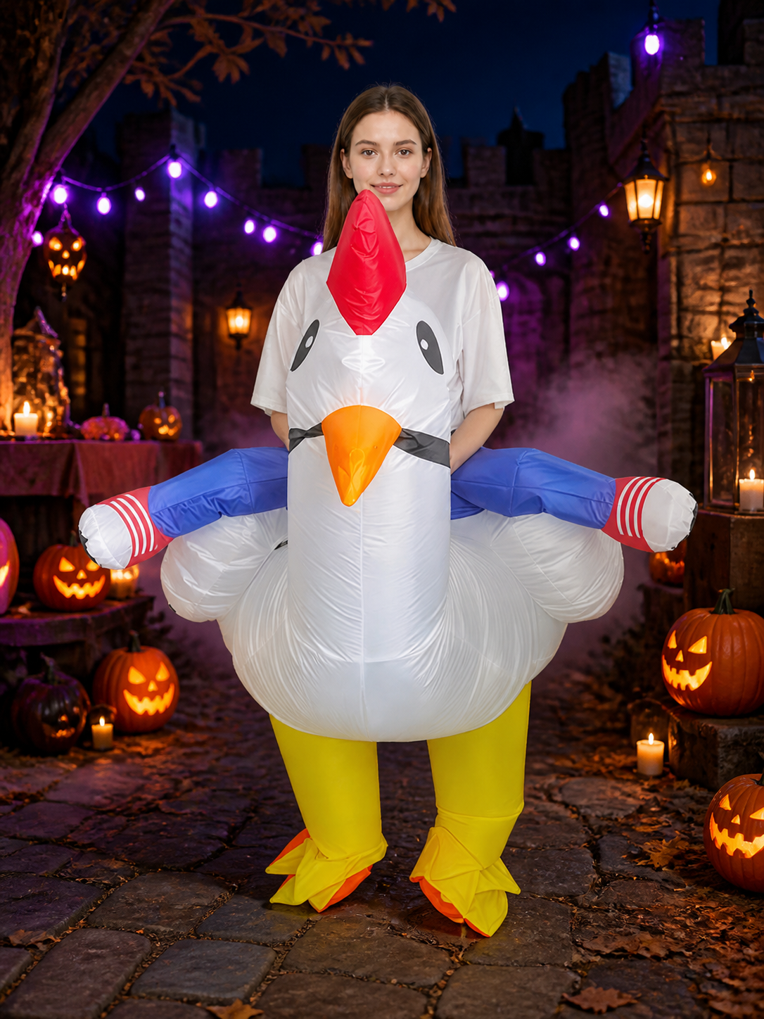 Adult Inflatable White Chicken Costume with Wings for Halloween Party Costumes detail 2