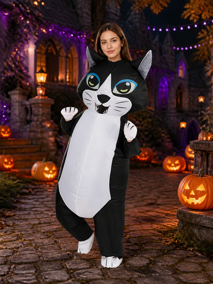 Inflatable Cat Halloween Costume, Funny Black and White Stage Performance Outfit Costumes detail 2
