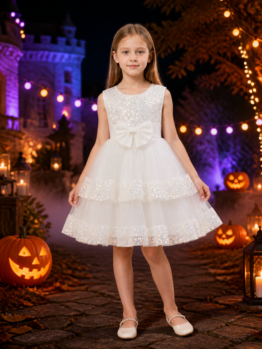 Baby Girls' Sequin Tulle Princess Dress with Large Bow, Layered Skirt Costume Dresses detail 2