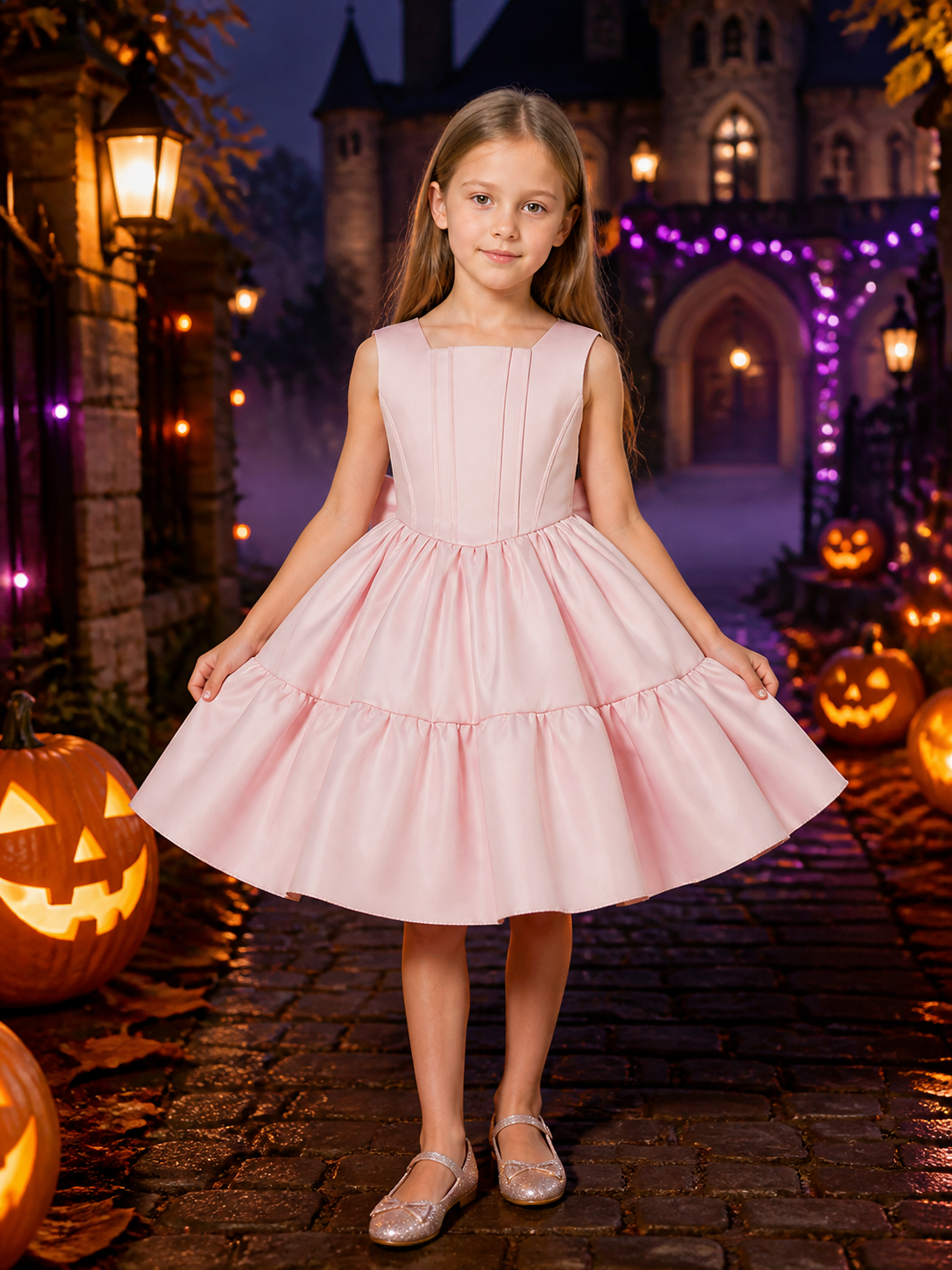Baby Girls' Dusty Pink Princess Dress, Sleeveless Tiered Ruffle Flower Girl Gown Costume Dresses detail 2
