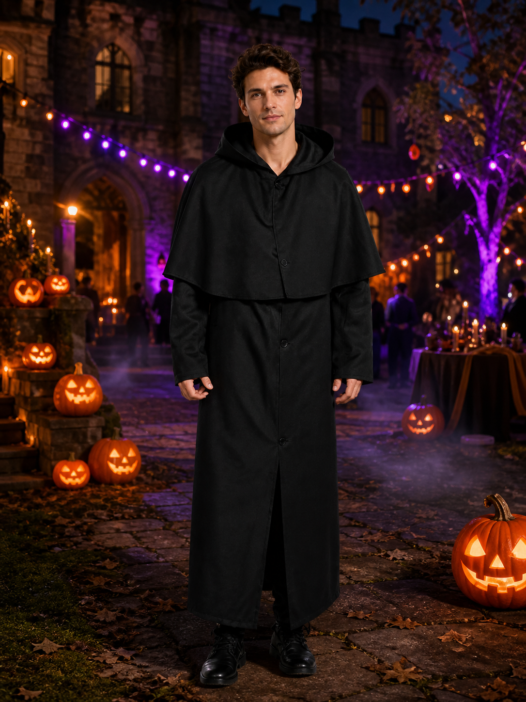 Adult Wizard Hooded Robe Costume, Black Long Cape Style Cosplay Outfit Costume Capes detail 2
