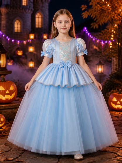 Girls' Cinderella Princess Dress, Sky Blue Sequined Tulle Long Dress, Sizes Costume Dresses detail 2
