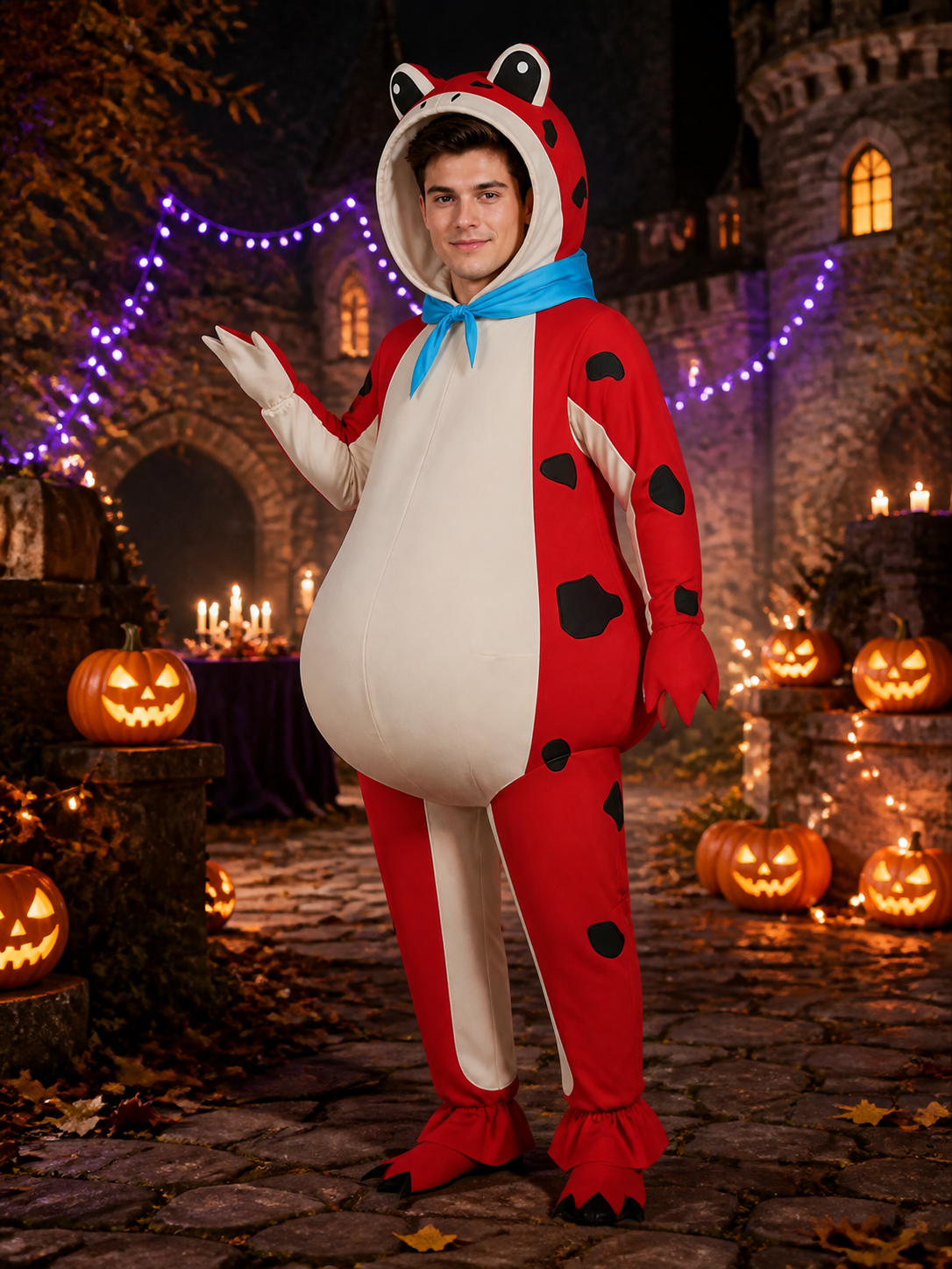 Funny Animal Inflatable Jumpsuit Costume with Blue Scarf - Halloween Performance Costumes detail 2