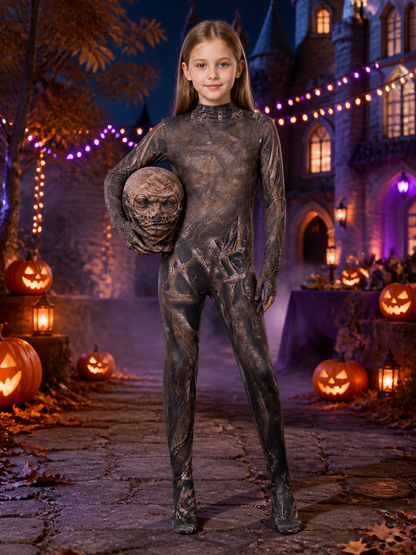 Unisex Alien Monster Bodysuit Costume with Full Face Mask, Brown Halloween One Costume Masks detail 2