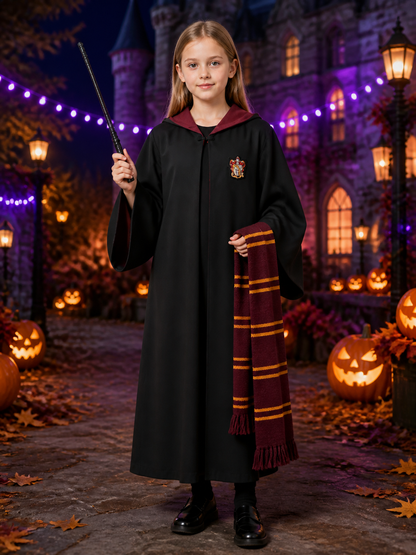 Kids Wizard Robe Costume Set, Hooded Cloak With Scarf And Wand Costume Capes detail 2